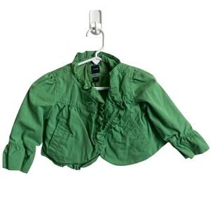 Baby Gap Green Denim Ruffled Edges Jacket Sz 2 Years Spring Stylish Hip